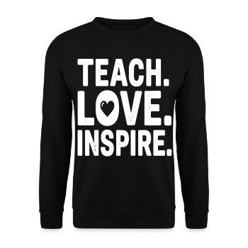 Lehren Liebe Inspirieren Typografie mit Herz - Unisex Pullover - Schwarz - Vorne - Alina (178cm) & Michal (187cm)