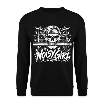 Noisy Girl Drummer Skull Schlagzeug - Unisex Pullover - Schwarz - Vorne - Alina (178cm) & Michal (187cm)
