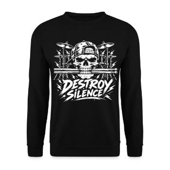 Destroy Silence Drummer Skull - Unisex Pullover - Schwarz - Vorne - Alina (178cm) & Michal (187cm)