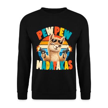 Pew Pew Alpaka Retro Humor - Unisex Pullover - Schwarz - Vorne - Alina (178cm) & Michal (187cm)