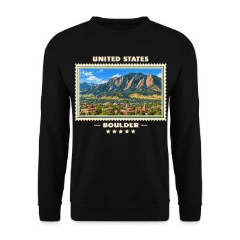 Vereinigte Staaten Boulder Vintage Reisemarke - Unisex Pullover - Schwarz - Vorne - Alina (178cm) & Michal (187cm)