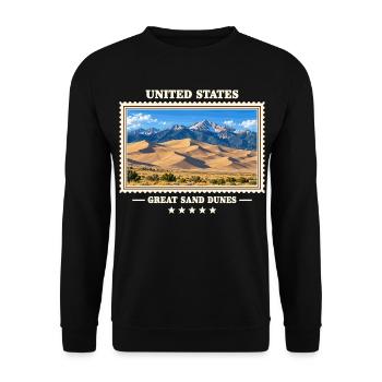 Vereinigte Staaten Great Sand Dunes Vintage Reisem - Unisex Pullover - Schwarz - Vorne - Alina (178cm) & Michal (187cm)