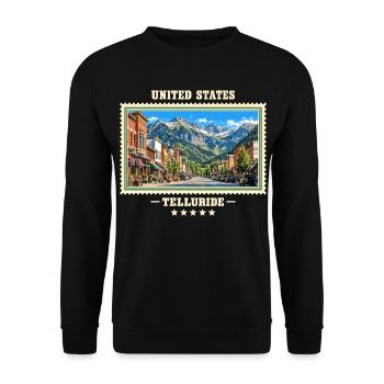 Vereinigte Staaten Telluride Vintage Reisemarke - Unisex Pullover - Schwarz - Vorne - Alina (178cm) & Michal (187cm)