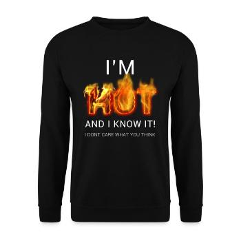 Flaming Confidence Zitat-Tee – Mir geht's heiß - Unisex Pullover - Schwarz - Vorne - Alina (178cm) & Michal (187cm)
