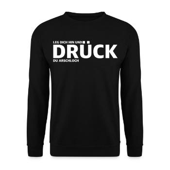 Bankdrücken – Leg dich hin und drück, du Arschloch - Unisex Pullover - Schwarz - Vorne - Alina (178cm) & Michal (187cm)