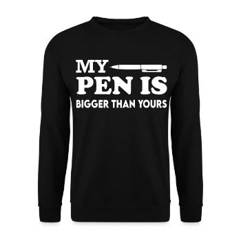 My Pen is bigger than yours T-Shirt Sprüche Erotik - Unisex Pullover - Schwarz - Vorne - Alina (178cm) & Michal (187cm)