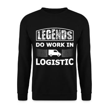 Legenden arbeiten in Logistik - Unisex Pullover - Schwarz - Vorne - Alina (178cm) & Michal (187cm)