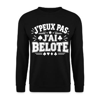 Ich kann nicht, ich habe belote Geschenk-Humor - Unisex Pullover - Schwarz - Vorne - Alina (178cm) & Michal (187cm)