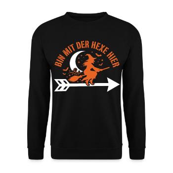 Halloween | Trick or Treat | Bin Mit Der Hexe Hier - Unisex Pullover - Schwarz - Vorne - Alina (178cm) & Michal (187cm)