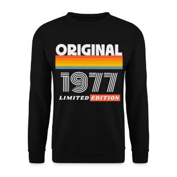 1977 Original Geburtstag Retro Vintage 70er Spruch - Unisex Pullover - Schwarz - Vorne - Alina (178cm) & Michal (187cm)