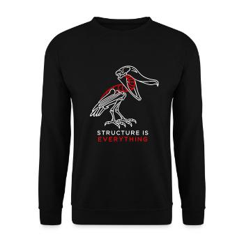 Schuhschnabelskelett – Struktur ist alles - Unisex Pullover - Schwarz - Vorne - Alina (178cm) & Michal (187cm)