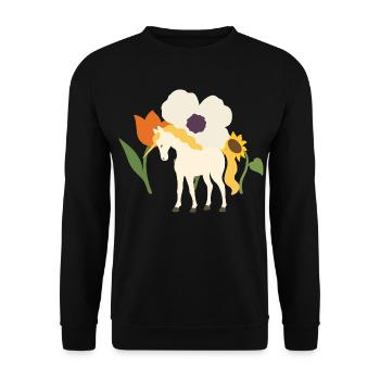 Einhorn Blumen Kinder märchenhaft Sonnenblume - Unisex Pullover - Schwarz - Vorne - Alina (178cm) & Michal (187cm)