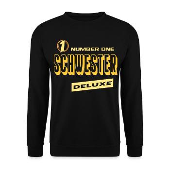 Schwester Number One Deluxe Bester Sprüche Sister - Unisex Pullover - Schwarz - Vorne - Alina (178cm) & Michal (187cm)