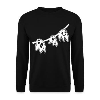 Niedliche Geistergirlande – Handgezeichnetes Halloween-Design - Unisex Pullover - Schwarz - Vorne - Alina (178cm) & Michal (187cm)