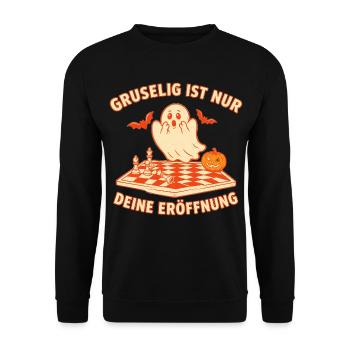 Freche Schach Eröffnung Halloween - Unisex Pullover - Schwarz - Vorne - Alina (178cm) & Michal (187cm)