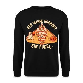 Lustiger Kegel Pudel Halloween Geschenk Kegelclub - Unisex Pullover - Schwarz - Vorne - Alina (178cm) & Michal (187cm)