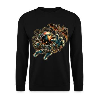 KOSMISCHER ROCKER | Alien-Fledermaus-Begegnung - Unisex Pullover - Schwarz - Vorne - Alina (178cm) & Michal (187cm)