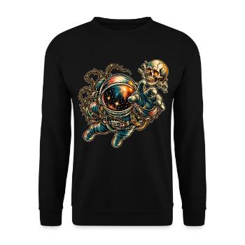 KOSMISCHER ROCKER | Leuchtender Schädel im All - Unisex Pullover - Schwarz - Vorne - Alina (178cm) & Michal (187cm)