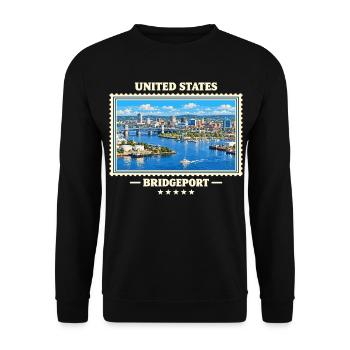 Vereinigte Staaten Bridgeport Vintage Reisemarke - Unisex Pullover - Schwarz - Vorne - Alina (178cm) & Michal (187cm)