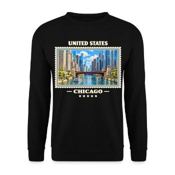 Vereinigte Staaten Chicago Vintage Reisemarke - Unisex Pullover - Schwarz - Vorne - Alina (178cm) & Michal (187cm)