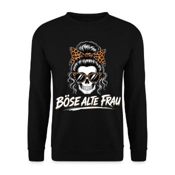 Böse Alte Frau Skull – Lustiger Schädel Frauen  - Unisex Pullover - Schwarz - Vorne - Alina (178cm) & Michal (187cm)