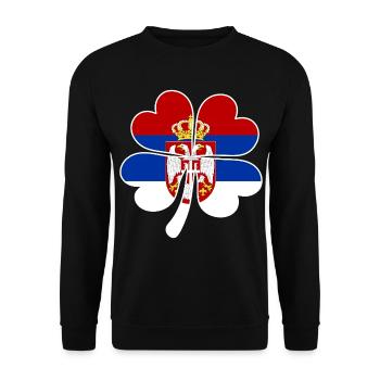 Serbien Flagge Vierblättriges Kleeblatt - Unisex Pullover - Schwarz - Vorne - Alina (178cm) & Michal (187cm)