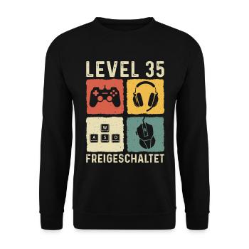 Level 35 freigeschaltet 35. Geburtstag 35 Jahre - Unisex Pullover - Schwarz - Vorne - Alina (178cm) & Michal (187cm)