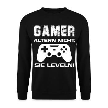 Gamer altern nicht Sie leveln Zocken Joypad Spiel - Unisex Pullover - Schwarz - Vorne - Alina (178cm) & Michal (187cm)