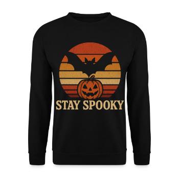 Stay Spooky Retro Halloween Fledermaus Kürbis - Unisex Pullover - Schwarz - Vorne - Alina (178cm) & Michal (187cm)