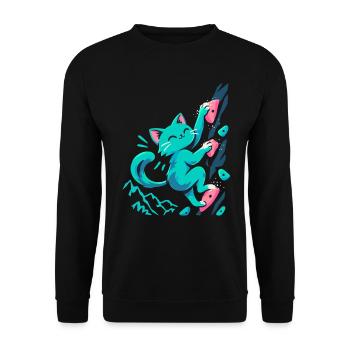 Süße Katze beim Bouldern – Klettern Design - Unisex Pullover - Schwarz - Vorne - Alina (178cm) & Michal (187cm)