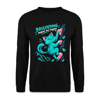 Süße Katze beim Bouldern – Spruch Geschenk - Unisex Pullover - Schwarz - Vorne - Alina (178cm) & Michal (187cm)