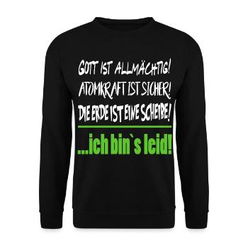 Erde Scheibe Gott Allmächtig Sprüche Floskel  - Unisex Pullover - Schwarz - Vorne - Alina (178cm) & Michal (187cm)