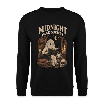 Midnight Page Society – Halloween Ghost - Unisex Pullover - Schwarz - Vorne - Alina (178cm) & Michal (187cm)