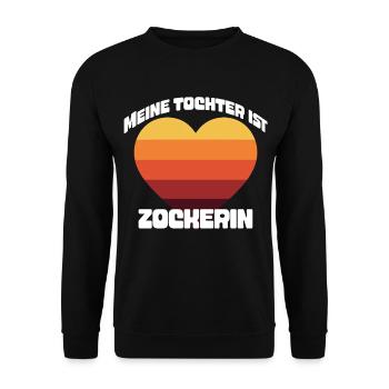 Meine Tochter ist Zockerin T-Shirt | Retro Gaming - Unisex Pullover - Schwarz - Vorne - Alina (178cm) & Michal (187cm)