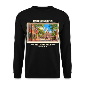 Vereinigte Staaten Philadelphia Vintage Reisemarke - Unisex Pullover - Schwarz - Vorne - Alina (178cm) & Michal (187cm)