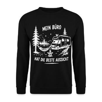 Büro mit Aussicht am See - Unisex Pullover - Schwarz - Vorne - Alina (178cm) & Michal (187cm)