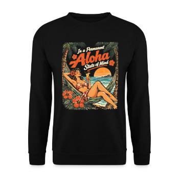 Permanent Aloha State of Mind – Pin-Up Design - Unisex Pullover - Schwarz - Vorne - Alina (178cm) & Michal (187cm)