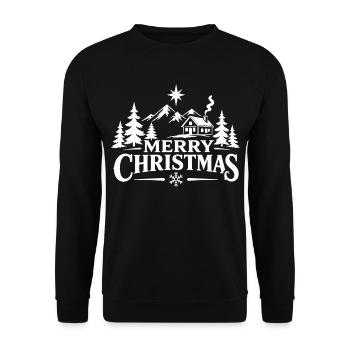 Merry Christmas Berghütte - Unisex Pullover - Schwarz - Vorne - Alina (178cm) & Michal (187cm)
