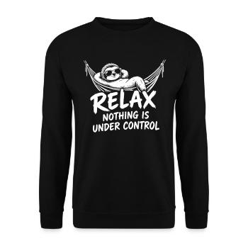 Relax Faultier Hängematte - Unisex Pullover - Schwarz - Vorne - Alina (178cm) & Michal (187cm)