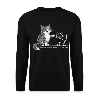 Im Fine Katze Sarkasmus Katzenhumor Statement - Unisex Pullover - Schwarz - Vorne - Alina (178cm) & Michal (187cm)