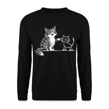 Katze malt Katze Cartoon Tierhumor Strichzeichnung - Unisex Pullover - Schwarz - Vorne - Alina (178cm) & Michal (187cm)