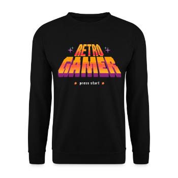 Retro Gamer Press Start Gaming Zocker Geschenk    - Unisex Pullover - Schwarz - Vorne - Alina (178cm) & Michal (187cm)