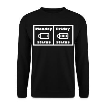 Lustiger Wochenstatus - Unisex Pullover - Schwarz - Vorne - Alina (178cm) & Michal (187cm)