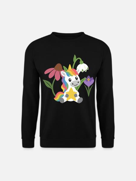 Einhorn Blumen Kinder märchenhaft Stern - Unisex Pullover - Schwarz