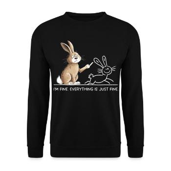 Hase Spruch Humor I’m Fine Everything Is Just Fine - Unisex Pullover - Schwarz - Vorne - Alina (178cm) & Michal (187cm)