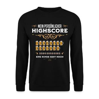 Mein Persönlicher Highscore - Eine Runde Geht Noch - Unisex Pullover - Schwarz - Vorne - Alina (178cm) & Michal (187cm)