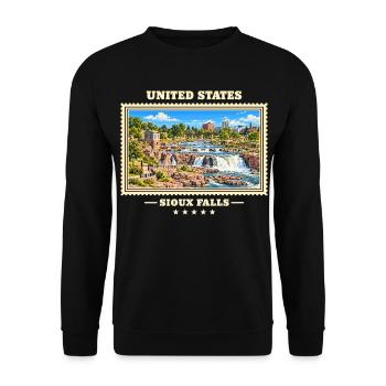 Vereinigte Staaten Sioux Falls Vintage Reisemarke - Unisex Pullover - Schwarz - Vorne - Alina (178cm) & Michal (187cm)