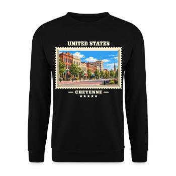 Vereinigte Staaten Cheyenne Vintage Reisemarke - Unisex Pullover - Schwarz - Vorne - Alina (178cm) & Michal (187cm)