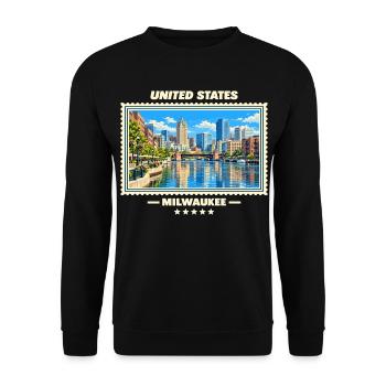 Vereinigte Staaten Milwaukee Vintage Reisemarke - Unisex Pullover - Schwarz - Vorne - Alina (178cm) & Michal (187cm)