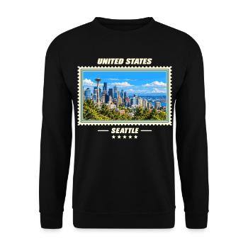 Vereinigte Staaten Seattle Vintage Reisemarke - Unisex Pullover - Schwarz - Vorne - Alina (178cm) & Michal (187cm)
